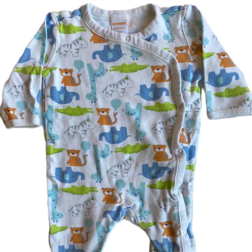 🌟$5 Add On | Baby Sleep & Play Footie PJ 6-9M Gymboree White Animal Print